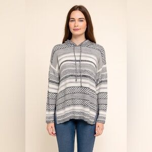 Oh MG: Hooded Knit  sweater, gray, black, and white striped NWT